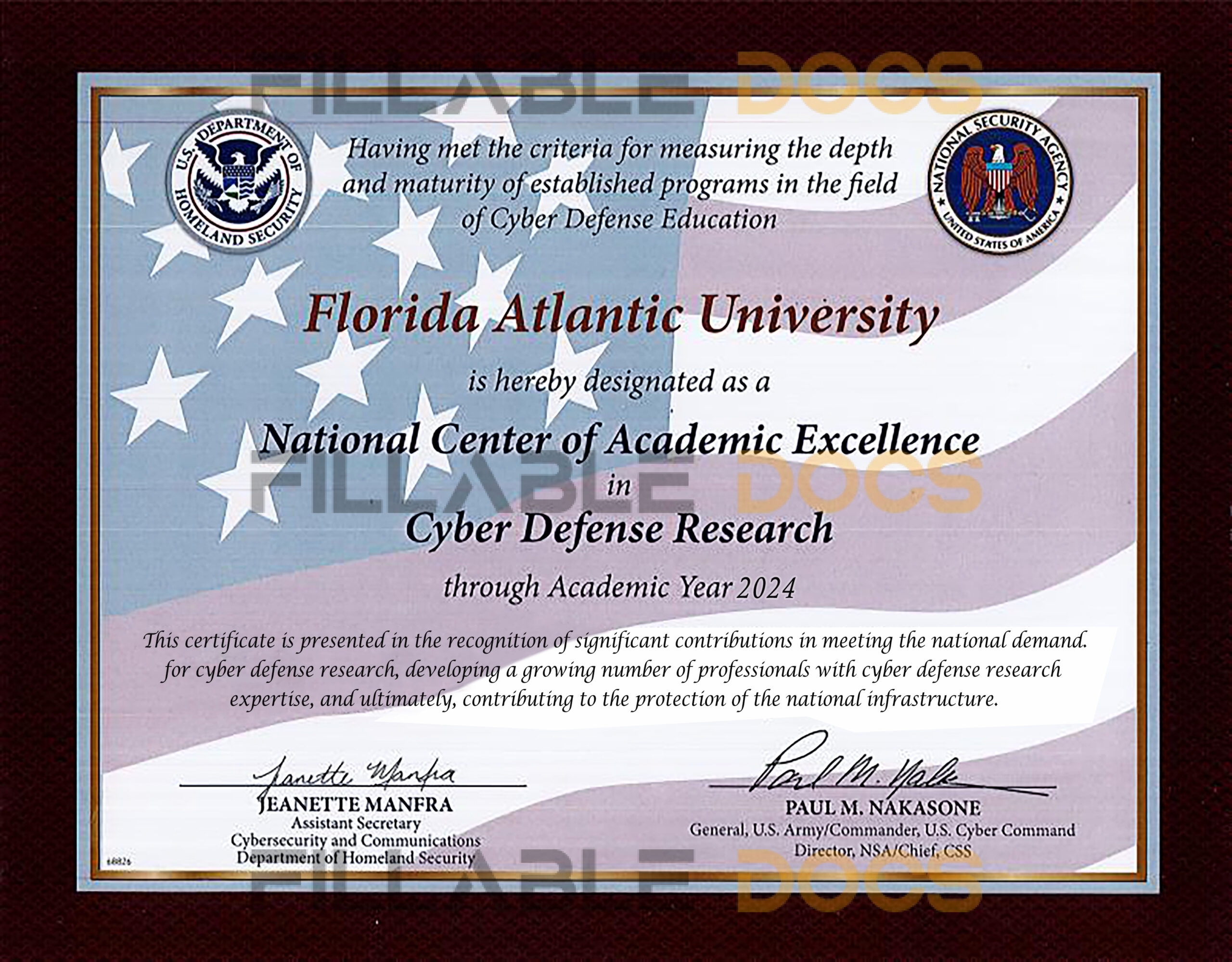 Authentic-Looking Fake certificate from Florida Atlantic University