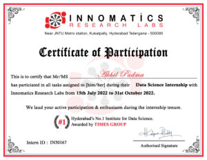 Stand Out with a Customizable innomatics research labs Internship Certificate PSD Template