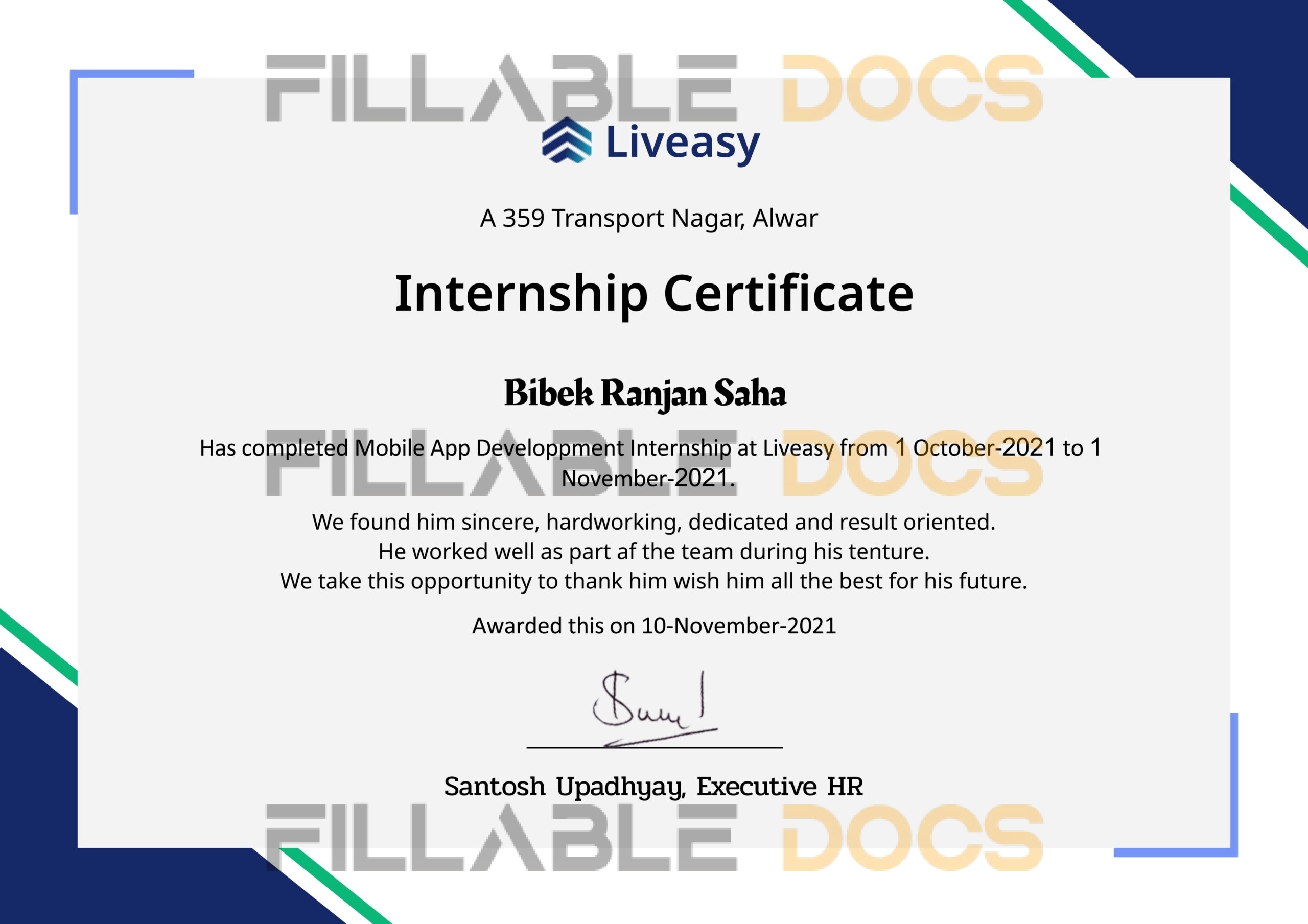 Stand Out with a Customizable Liveasy Internship Certificate PSD Template