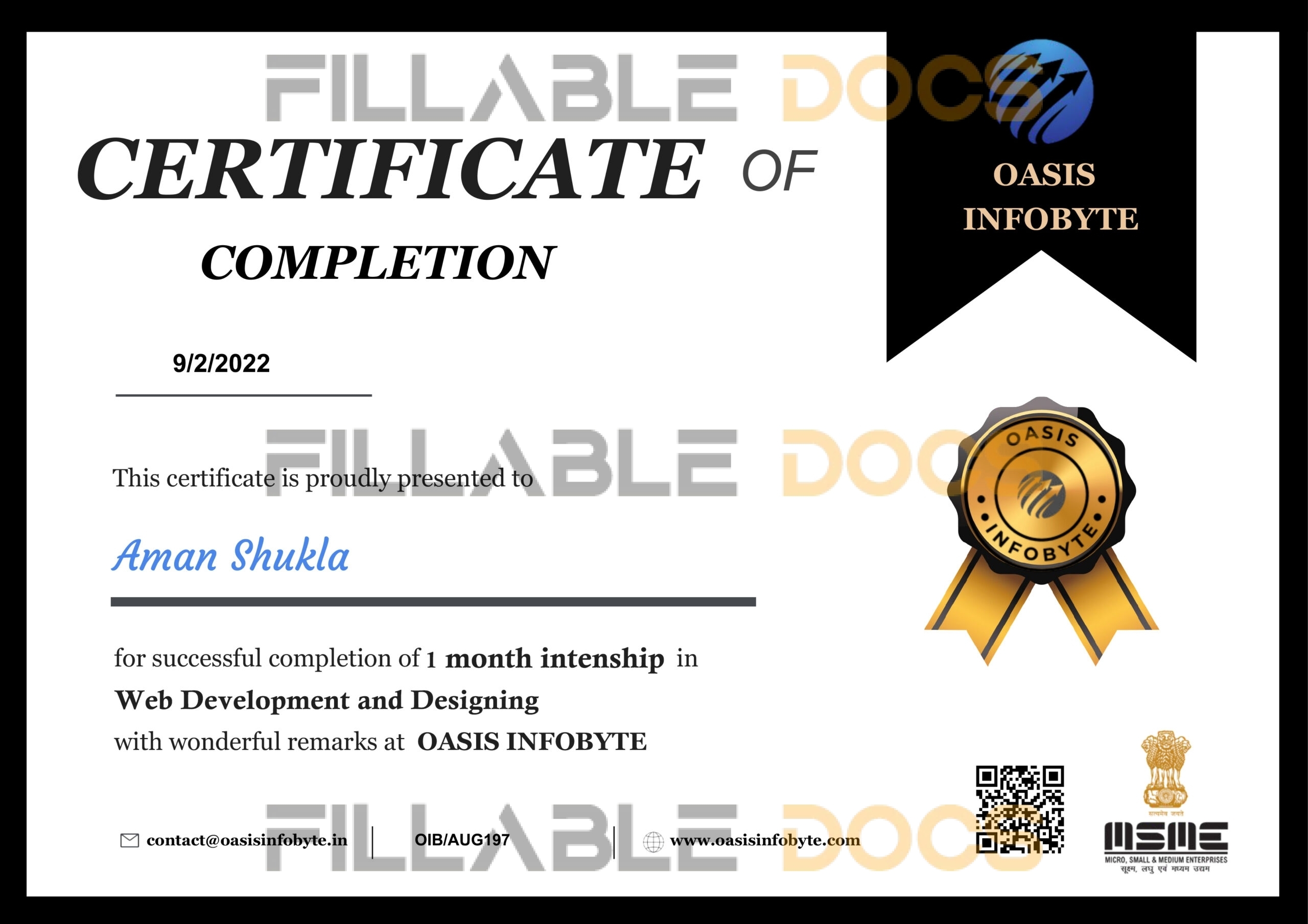 Stand Out with a Customizable oasis infobyte Internship Certificate PSD Template