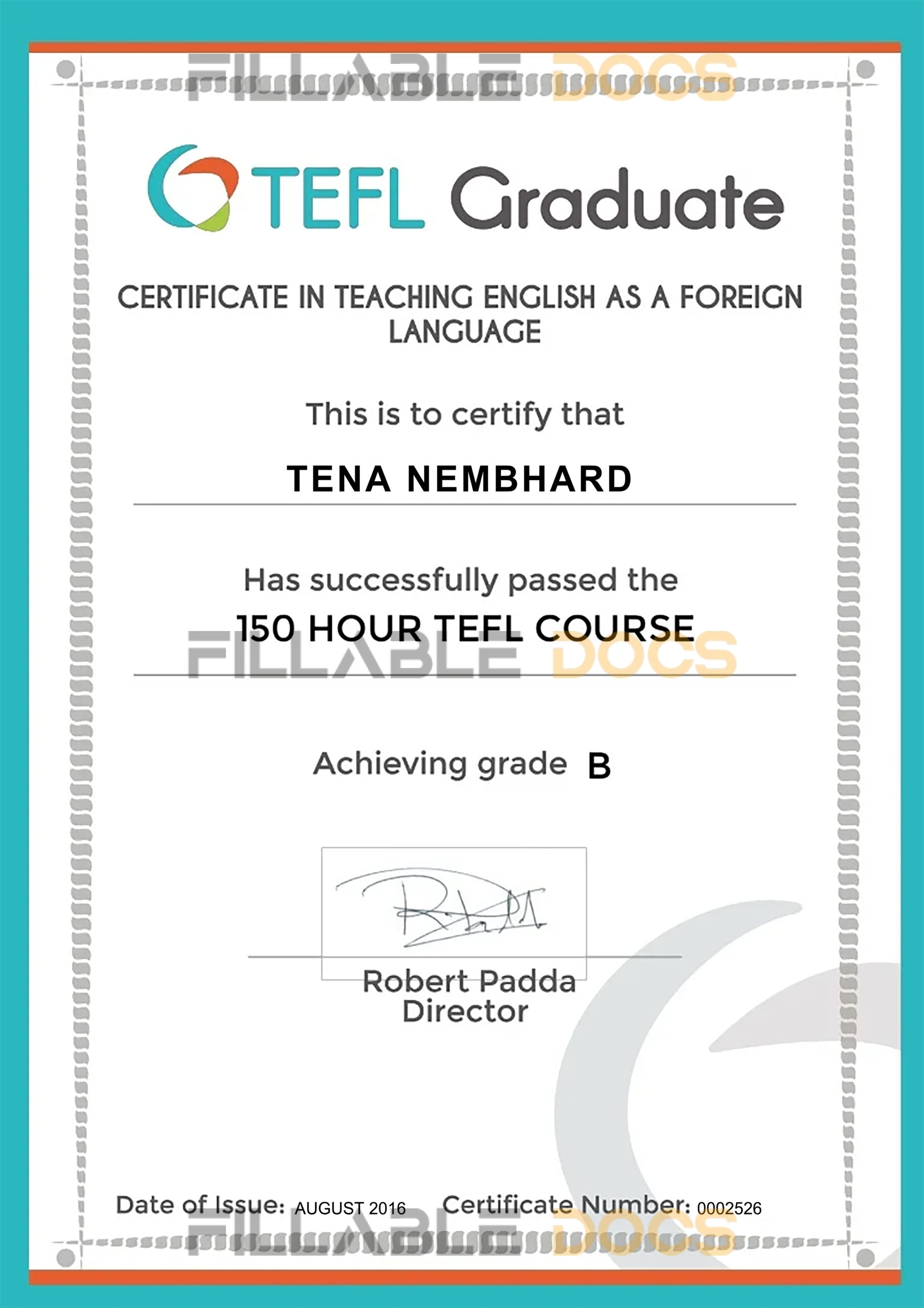 TEFL Graduate Certificate PSD Template