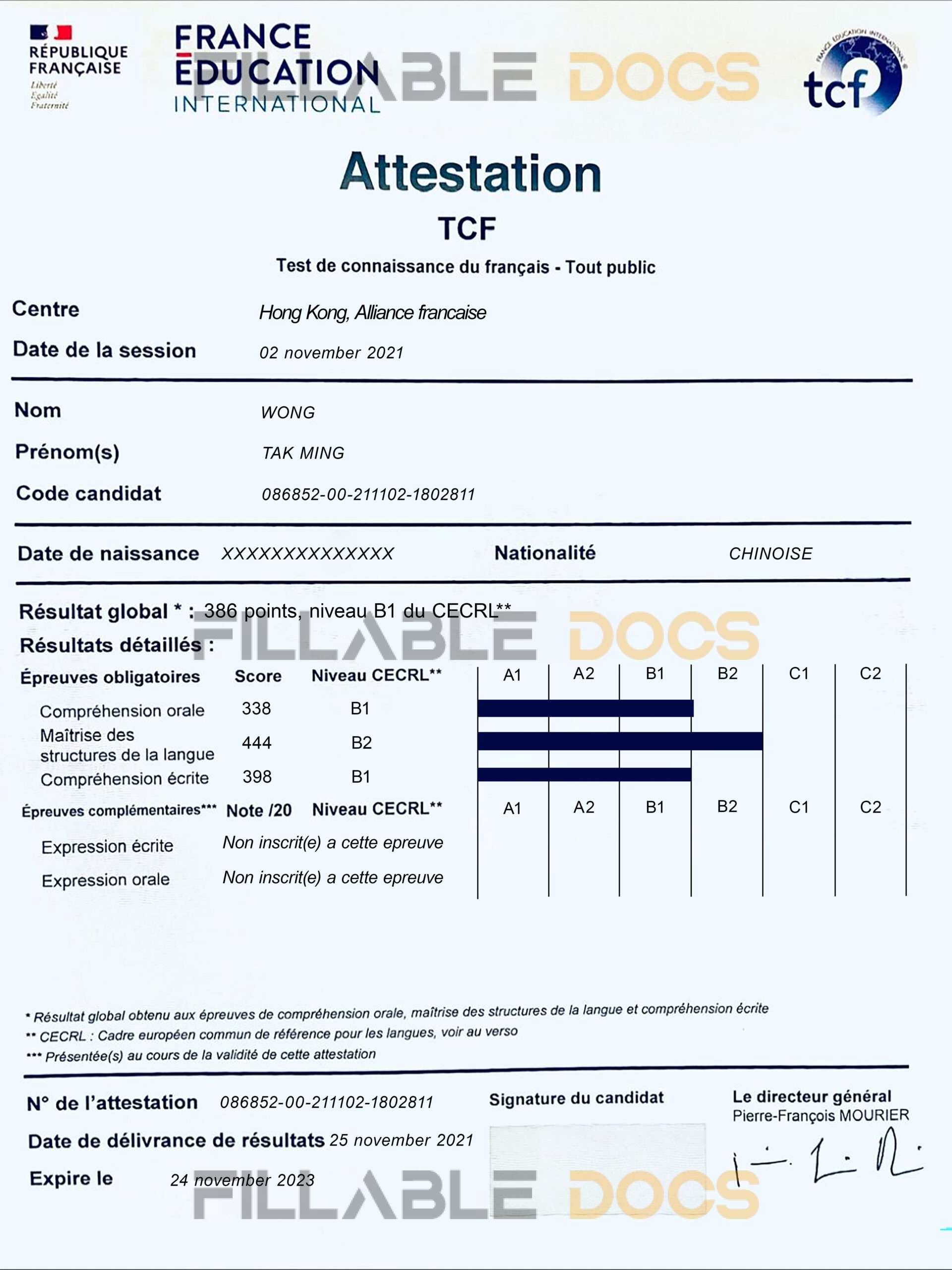 Buy Fake TCF Certificate | Blank TCF PSD Template (version2)