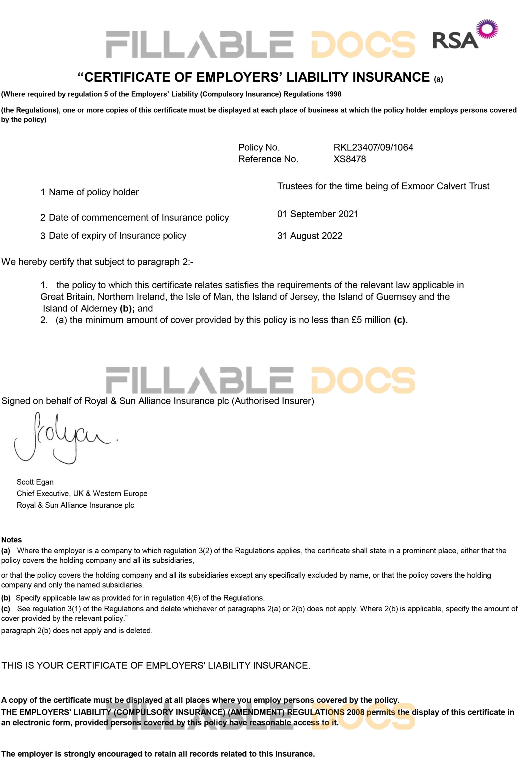 Customizable Fake Proof of RSA employer liability Insurance version1