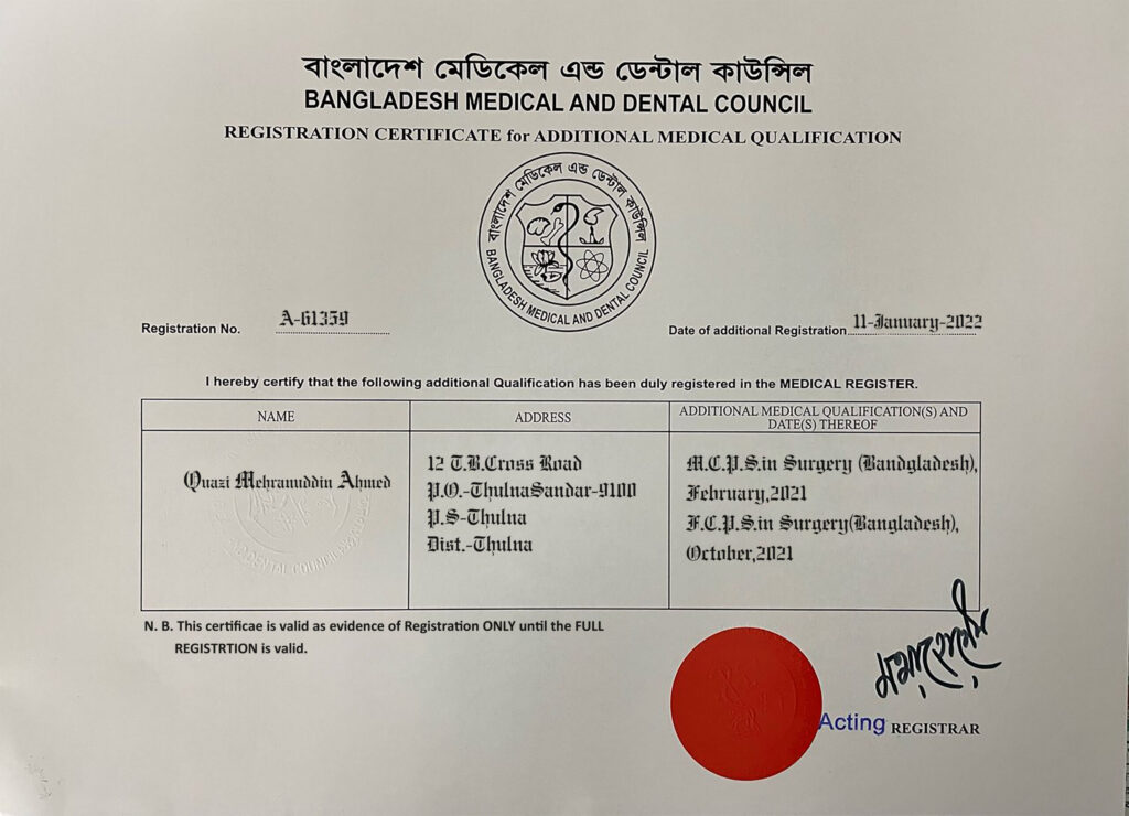 Fake Bangladesh Medical And Dental Council Certificate PSD Templates