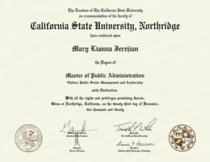 Fake Certificate from California State University, Northridge Template