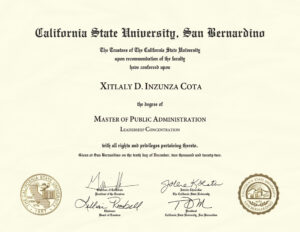 Fake Certificate from California State University San Bernardino Template