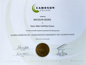 Fake Certificate from Camosun College Template