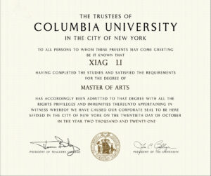 Fake Certificate from Columbia University Template