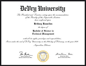 Fake Certificate from DeVry University Template (version1)