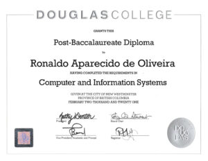 Fake Certificate from Douglas College Template
