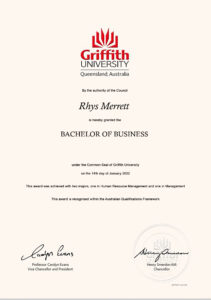 Fake Certificate from Griffith University Template