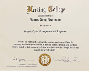 Fake Certificate from Herzing Collegey University Template