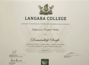 Fake Certificate from Langara College Template
