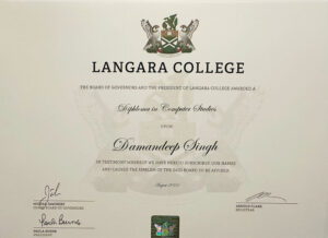 Fake Certificate from Langara College Template