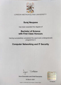 Fake Certificate from London Metropolitan University Template