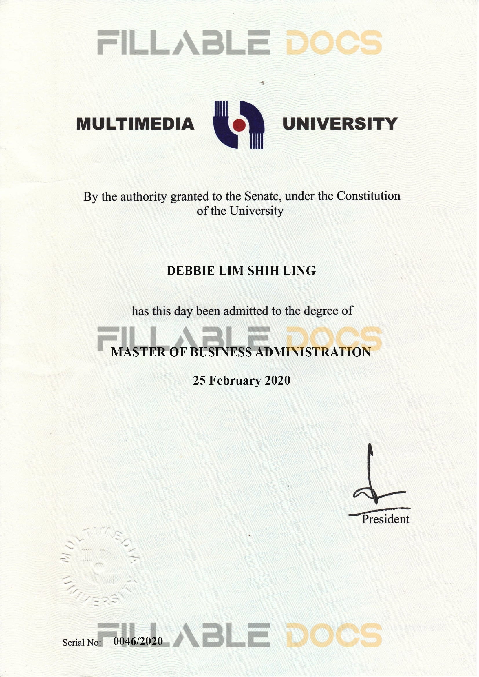 Fake Certificate from MMU University Template