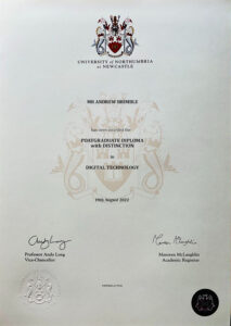 Fake Certificate from Northumbria University Template