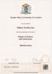 Fake Certificate from Queen Mary University Of London Template