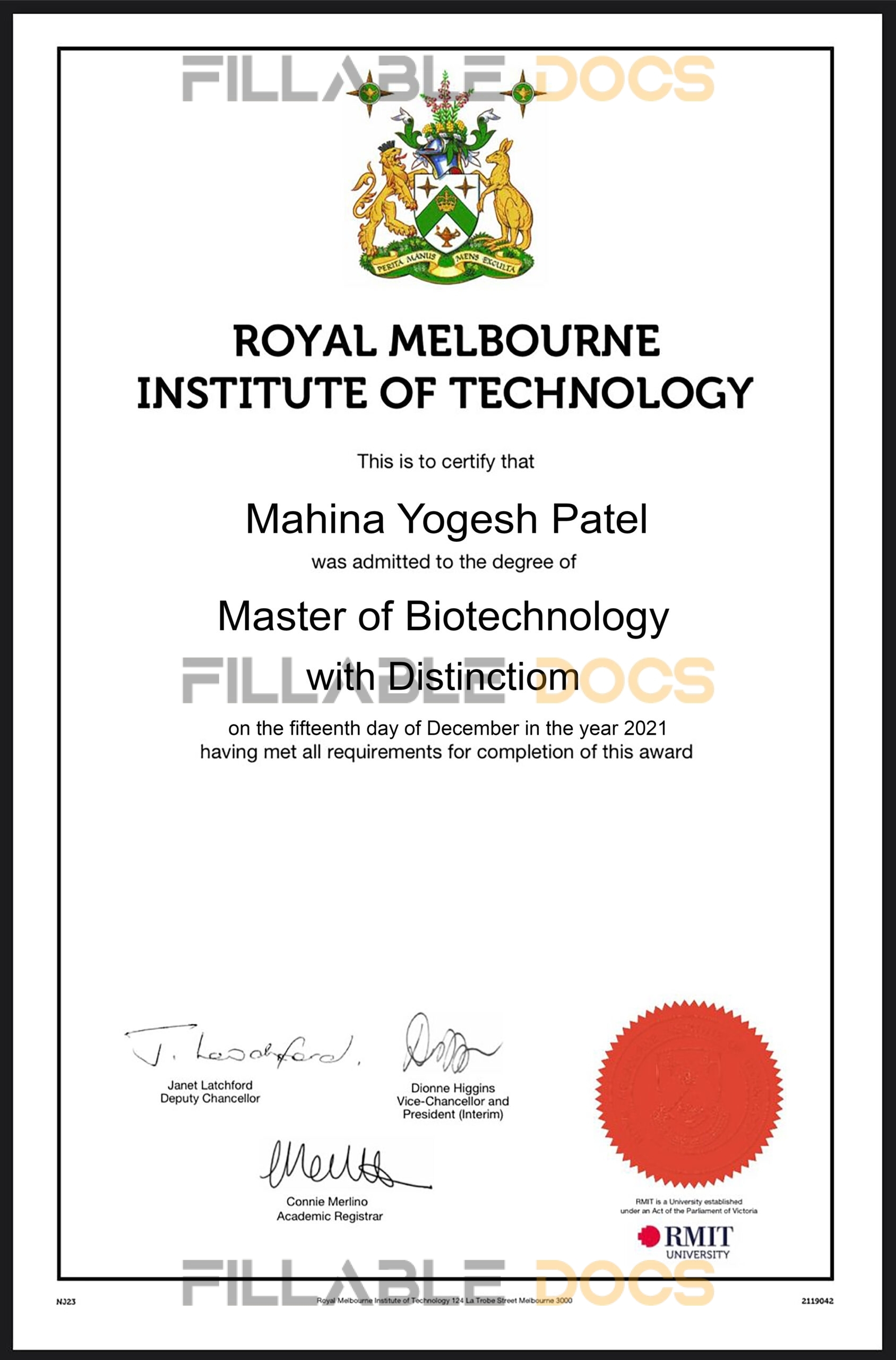 Fake Certificate from RMIT certificate Template
