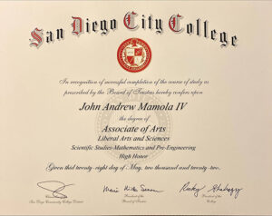 Fake Certificate from San Diego City College Template