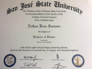 Fake Certificate from San Jose State University Template