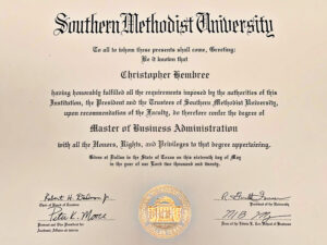 Fake Certificate from Southern Methodist University Template