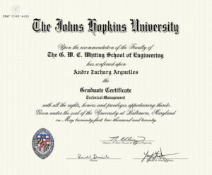 Fake Certificate from The Johns Hopkins University Template