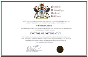 Fake Certificate from The National University Of Medical Sciences Template