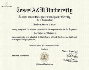 Fake Certificate from The Texas A&M University Template (version2)
