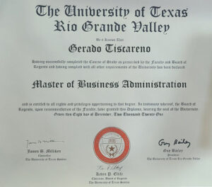 Fake Certificate from UTRGV University Template