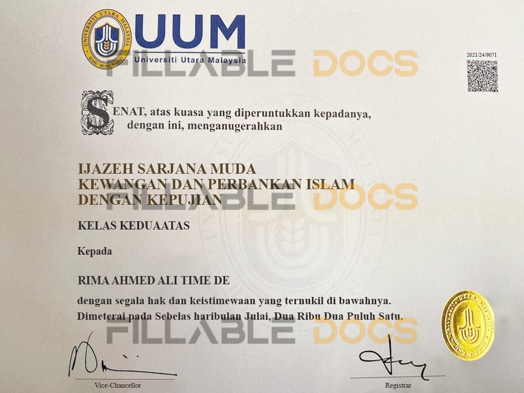 Fake Certificate from UUM University Template