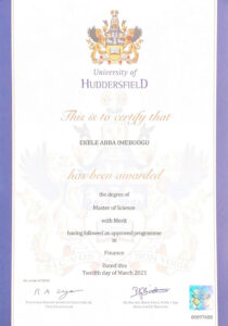 Fake Certificate from University Of Huddersfield Template