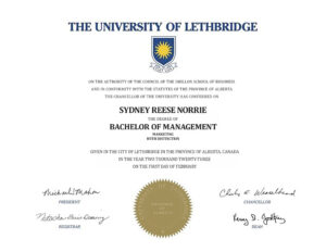 Fake Certificate from University Of Lethbridge Template