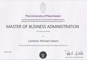 Fake Certificate from University Of Manchester Template