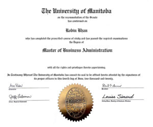 Fake Certificate from University Of Manitoba Template