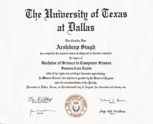 Fake Certificate from University Of Texas At Dallas Template