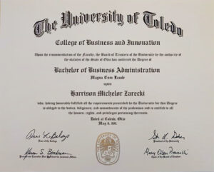 Fake Certificate from University Of Toledo Template