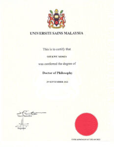 Fake Certificate from University Sains MalaysiaL Template