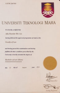 Fake Certificate from University Teknologi MARA Template
