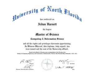 Fake Certificate from University of North Florida Template