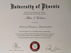 Fake Certificate from University of Phoenix Template