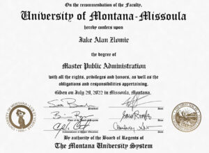 Fake Certificate from niversity Of Montana Template