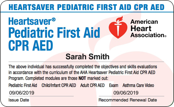 Fake Printable First Aid from HSi American Safety & Health Institute CPR/AED Card (version2)